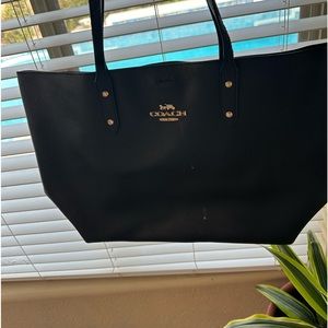 Black leather large tote bag